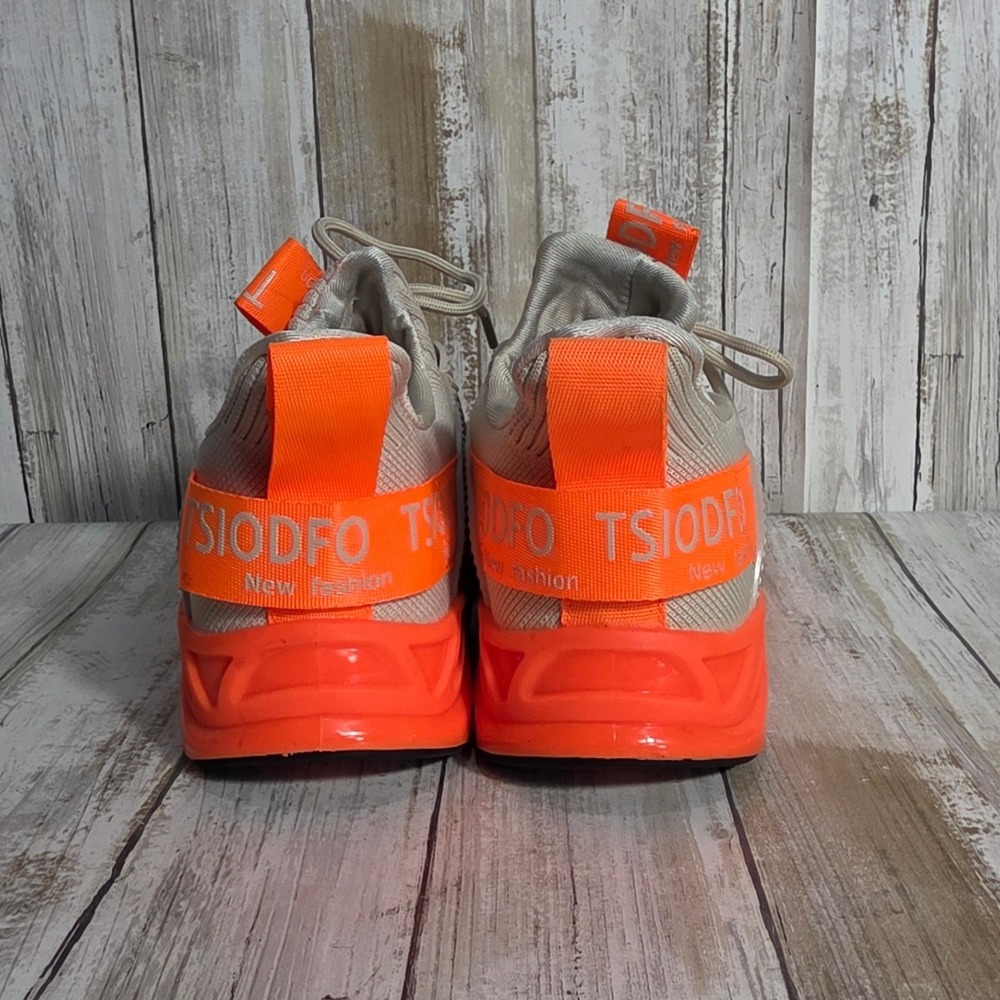 SIODFO Men's Blade Running Shoes Beige Neon Orange Knit Sneakers Size 39 US 8.5 - Picture 3 of 8